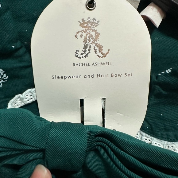 NEW Rachel Ashwell SMALL Green Floral 2 pc Cotton Pajamas and Hair Bow Set - Picture 5 of 9